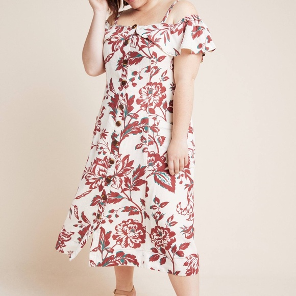Anthropologie Oahu Floral Linen A-line Dress with Removable Straps Size 18W - Picture 7 of 7